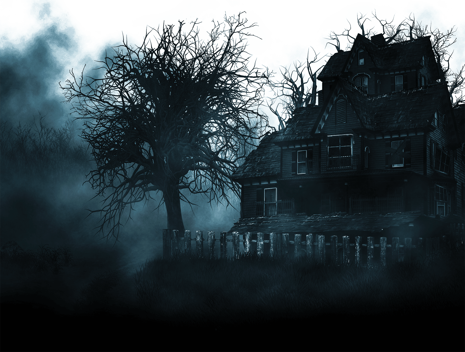 Haunted house at night